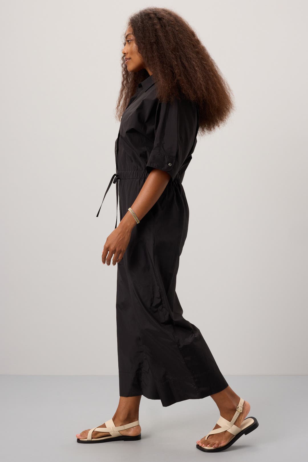 【INCHANT ME】Stopper Nylon Half Jumpsuit Fatale Black Draped-Sleeve Corseted Jumpsuit With Sash