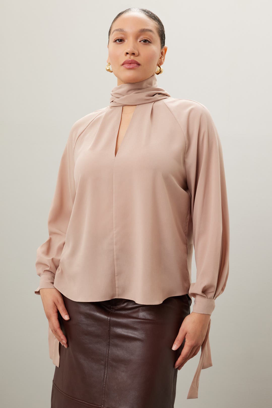 Beige Wrap Neck Top by Obando x RTR | Rent the Runway