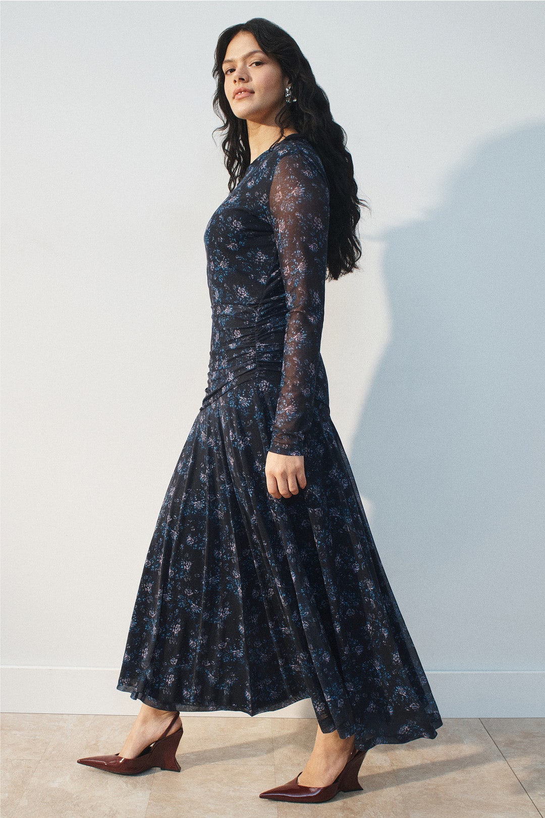 Floral Ruched Mesh Dress by GANNI 6