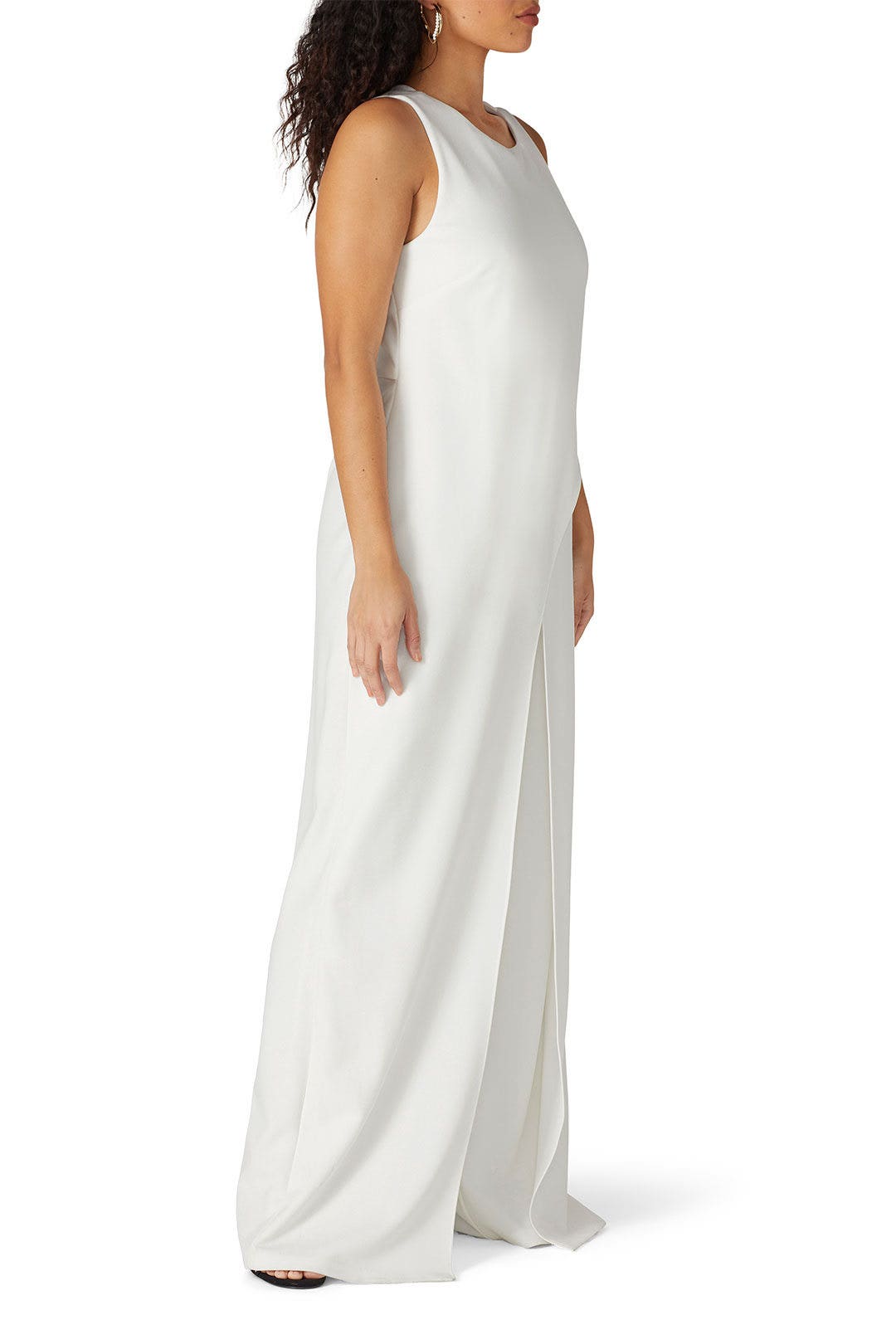 White Asymmetric Overlay Jumpsuit by Adrianna Papell 6