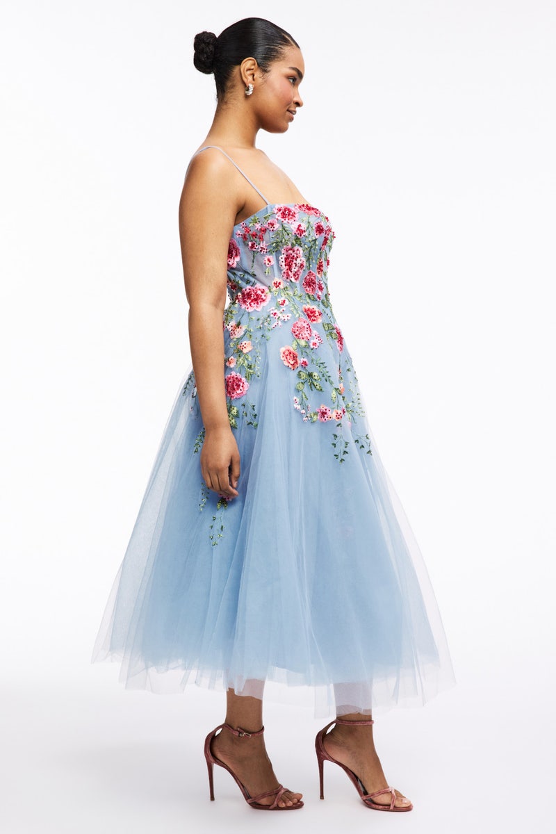 Slim Strap Sheer Bustier Embroidered Dress by Ieena for Mac Duggal - Photo 6