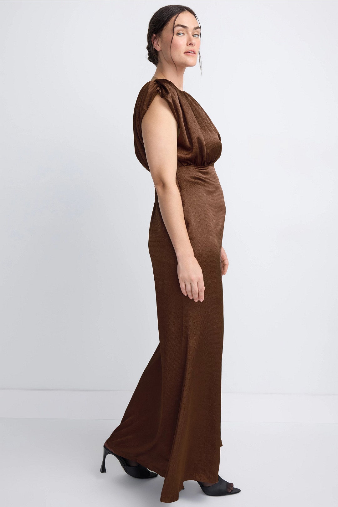 Brown Gathered Bust Gown by Jewel x Badgley Mischka 6