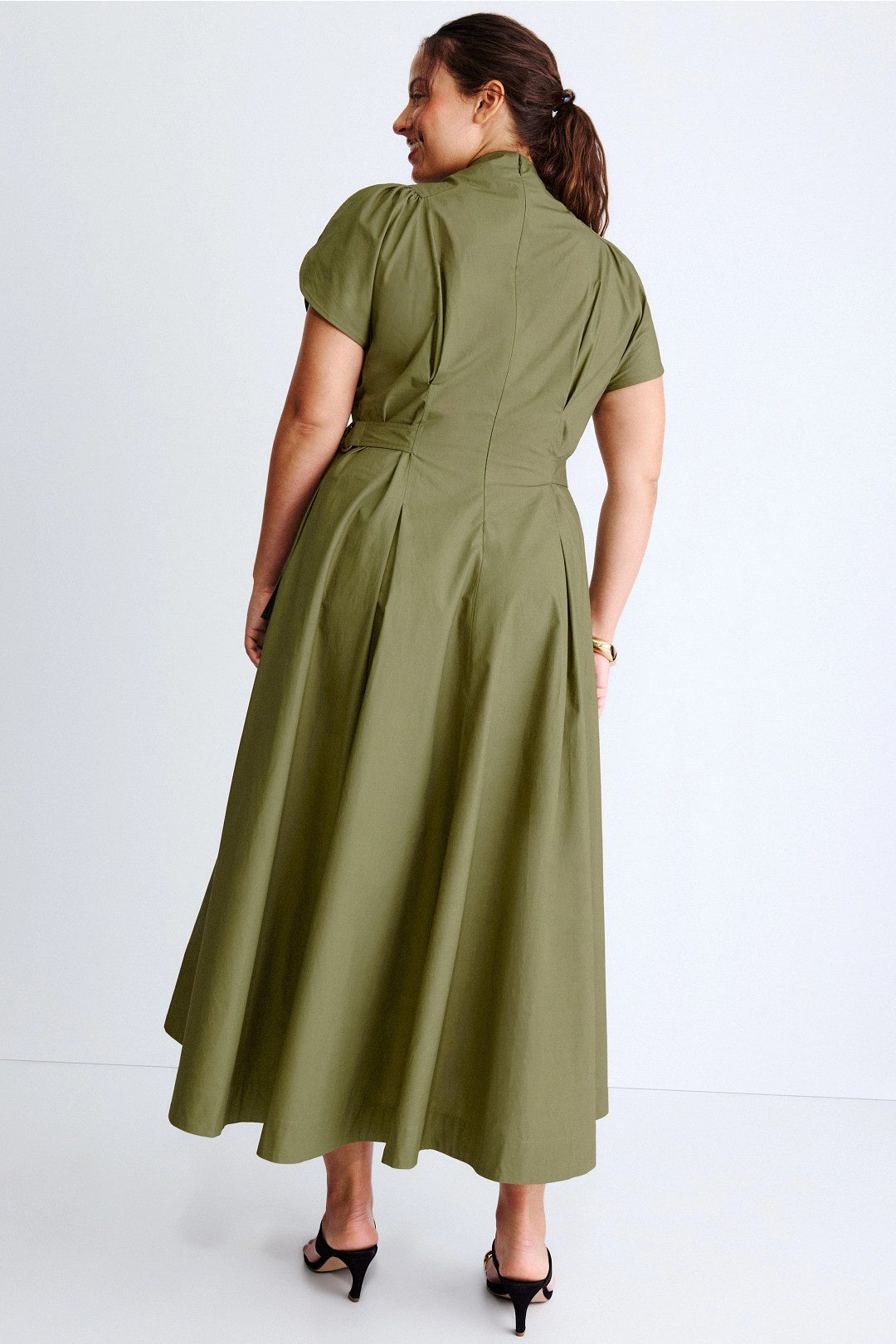 Puff Sleeve Side Tie Midi Dress