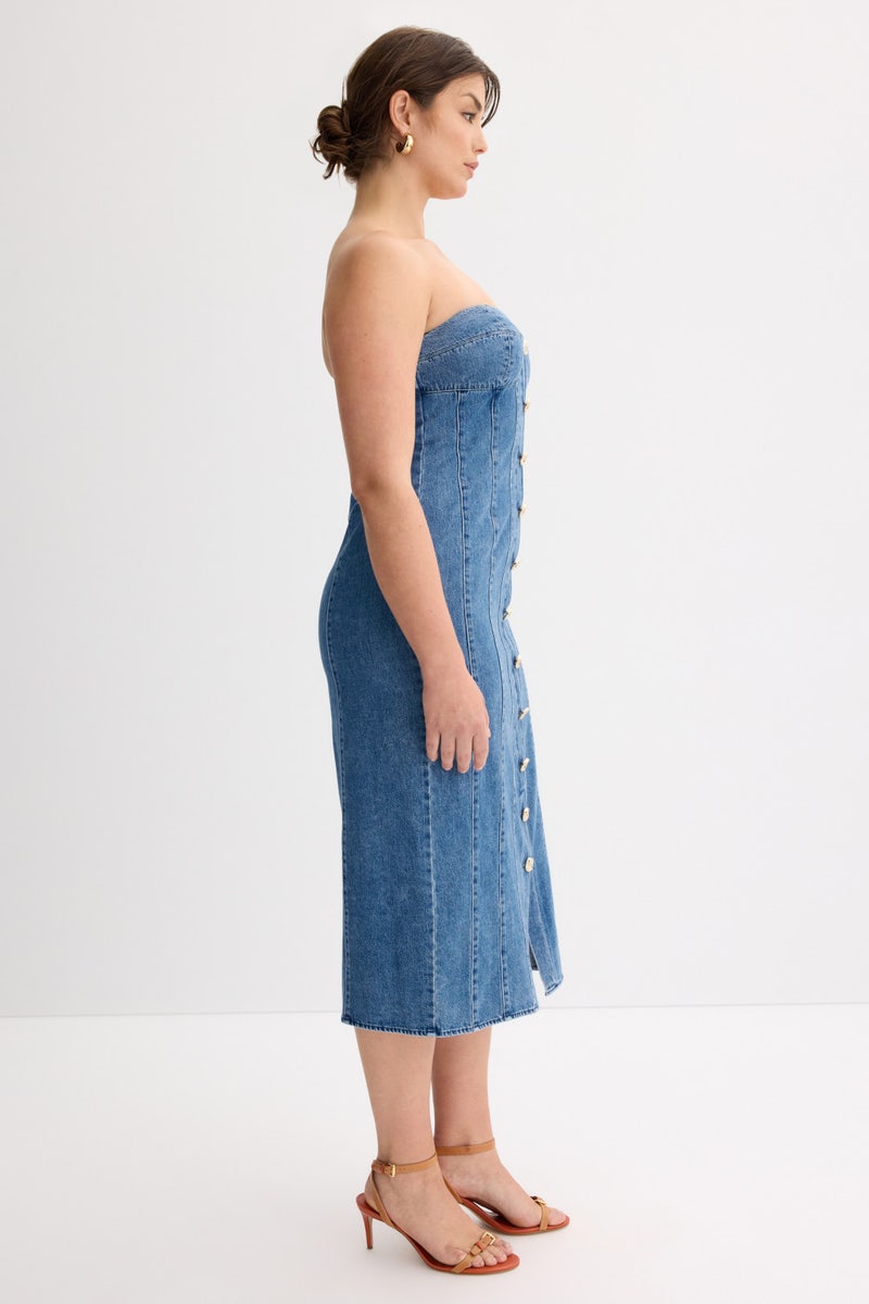 Strapless Denim Midi Dress by Ronny Kobo x RTR - Photo 6