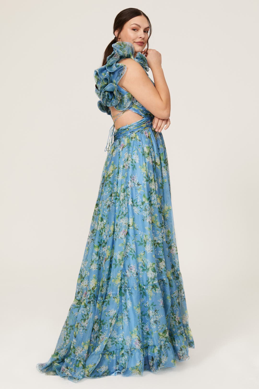 Ruffle Shoulder Gown by Ieena for Mac Duggal | Rent the Runway