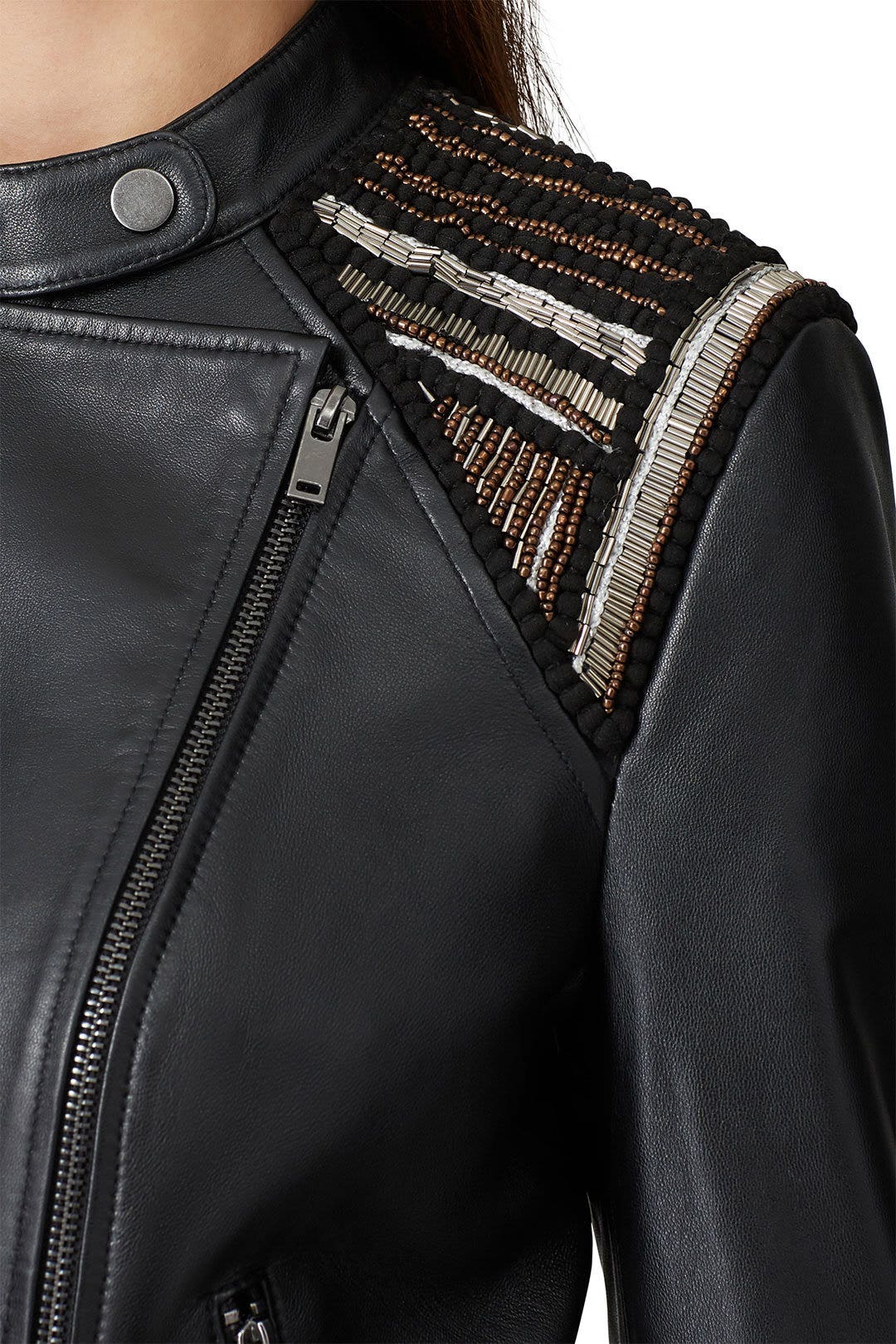 Beaded Shoulder Leather Moto Jacket by Slate & Willow 3