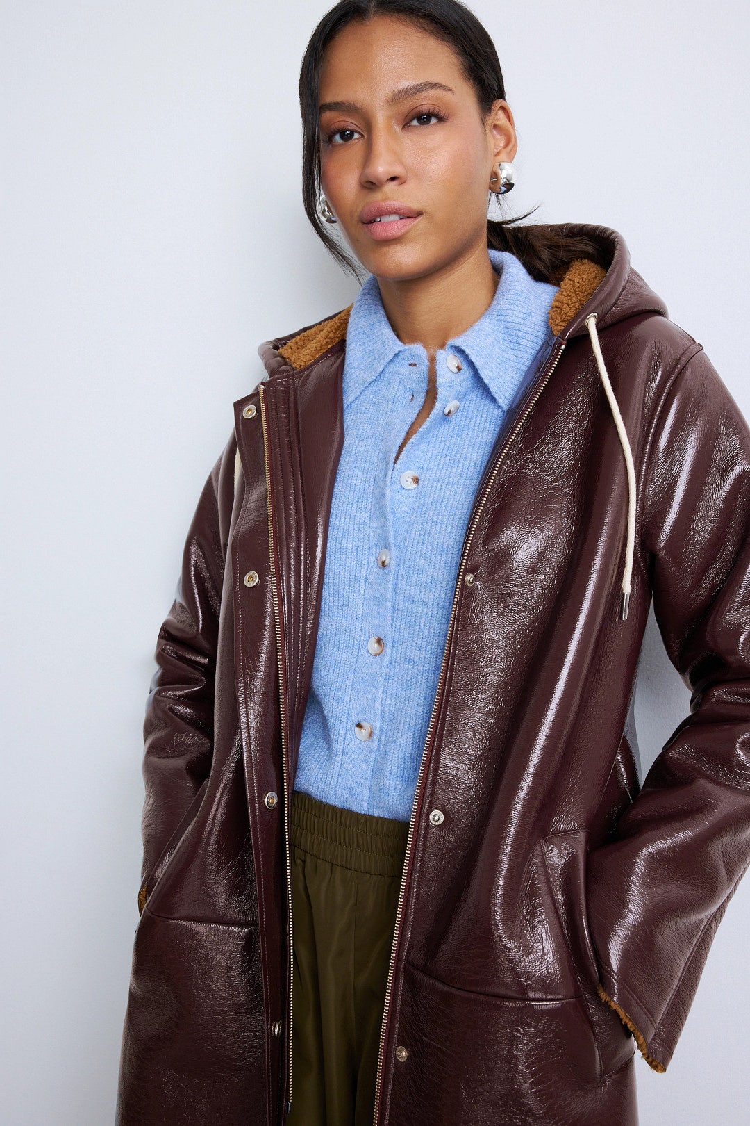 Shearling Lined Leather Hooded Coat by PLAN C x RTR 3