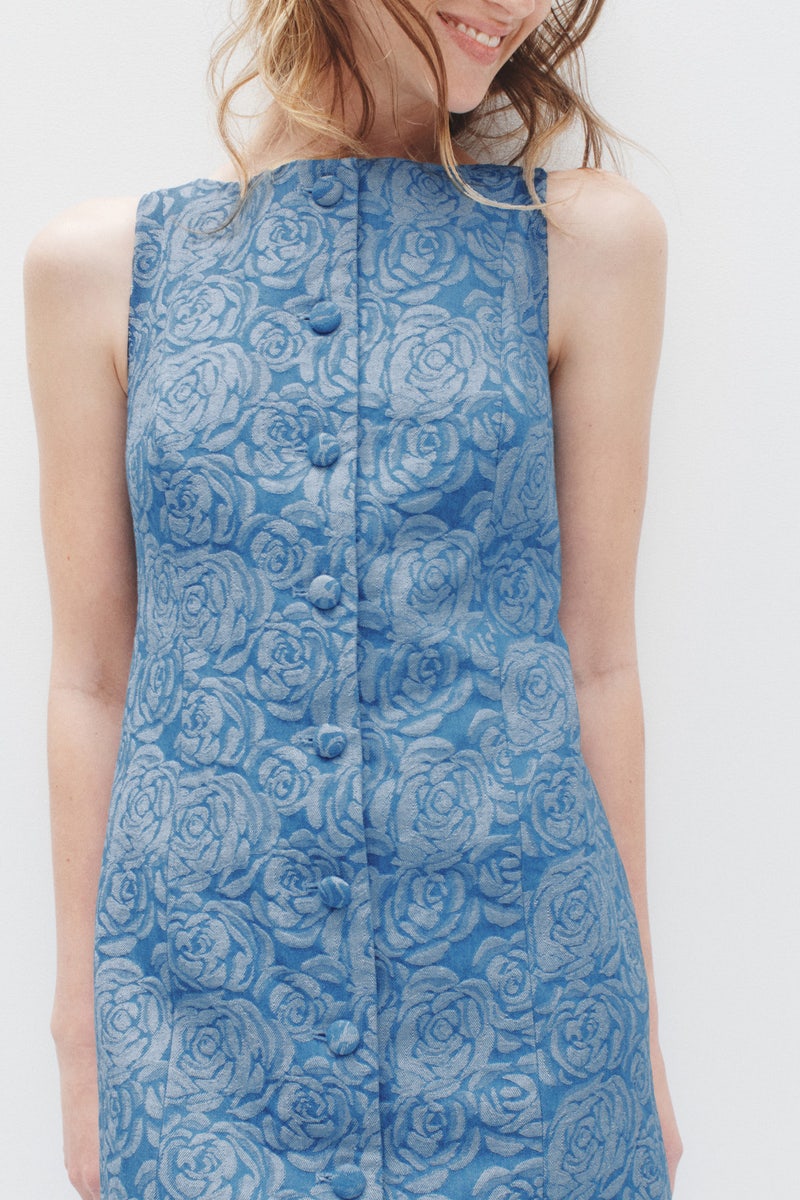 Denim Jacquard Boat Dress by CeCe - Photo 3
