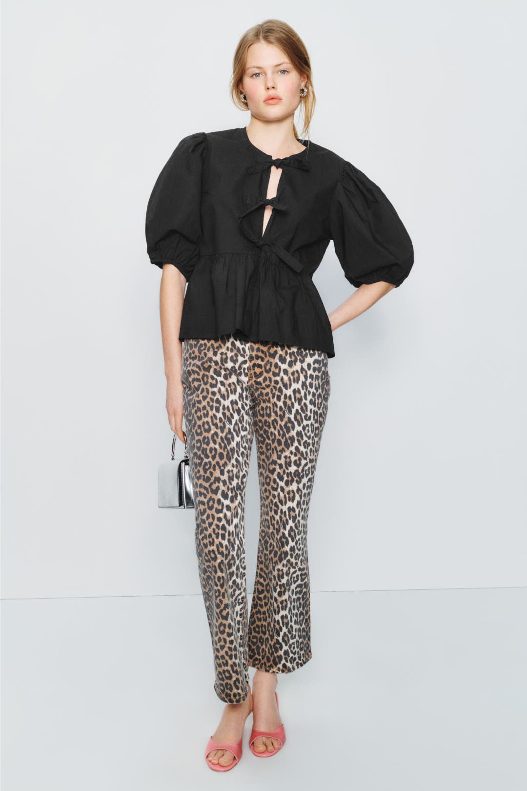 Black Cotton Poplin Peplum Blouse by GANNI | Rent the Runway