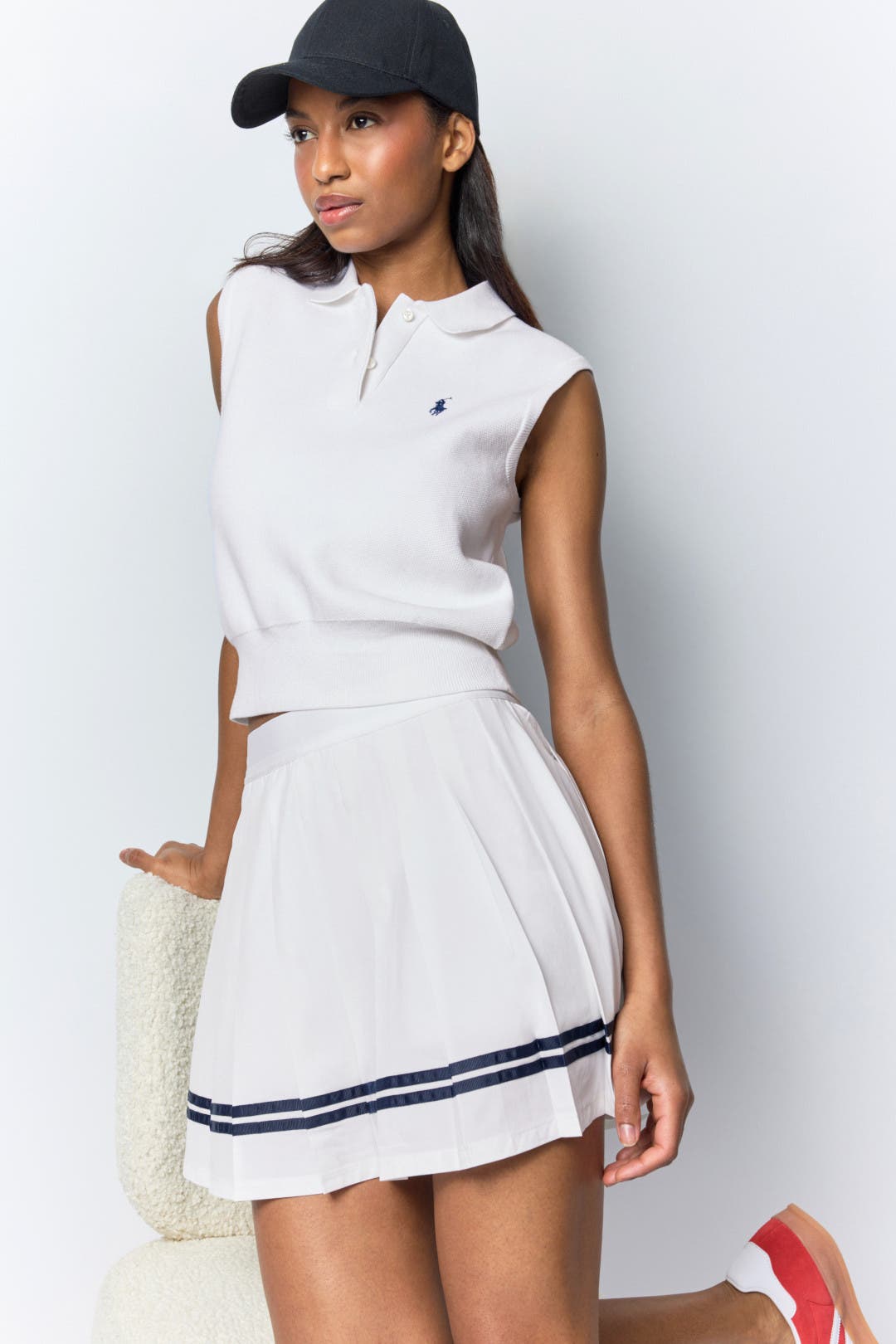 スカート POLO RALPH LAUREN Women Skirts 211928804001 White Stretch High Waisted Pleated Skort by Polo Ralph Lauren