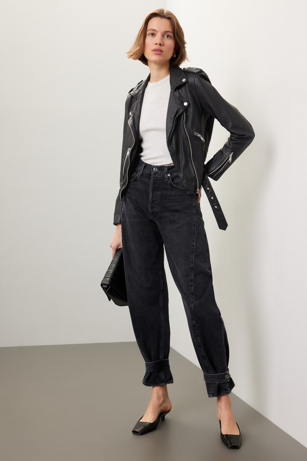 Black Leather Moto Jacket by Slate & Willow 3