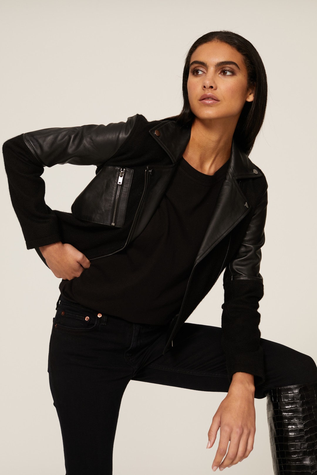 Mixed Media Leather Jacket by Slate & Willow 3