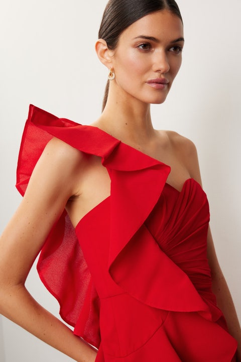 Made to Measure Red Gotta Patti & Crystal Embroidered Georgette Gown