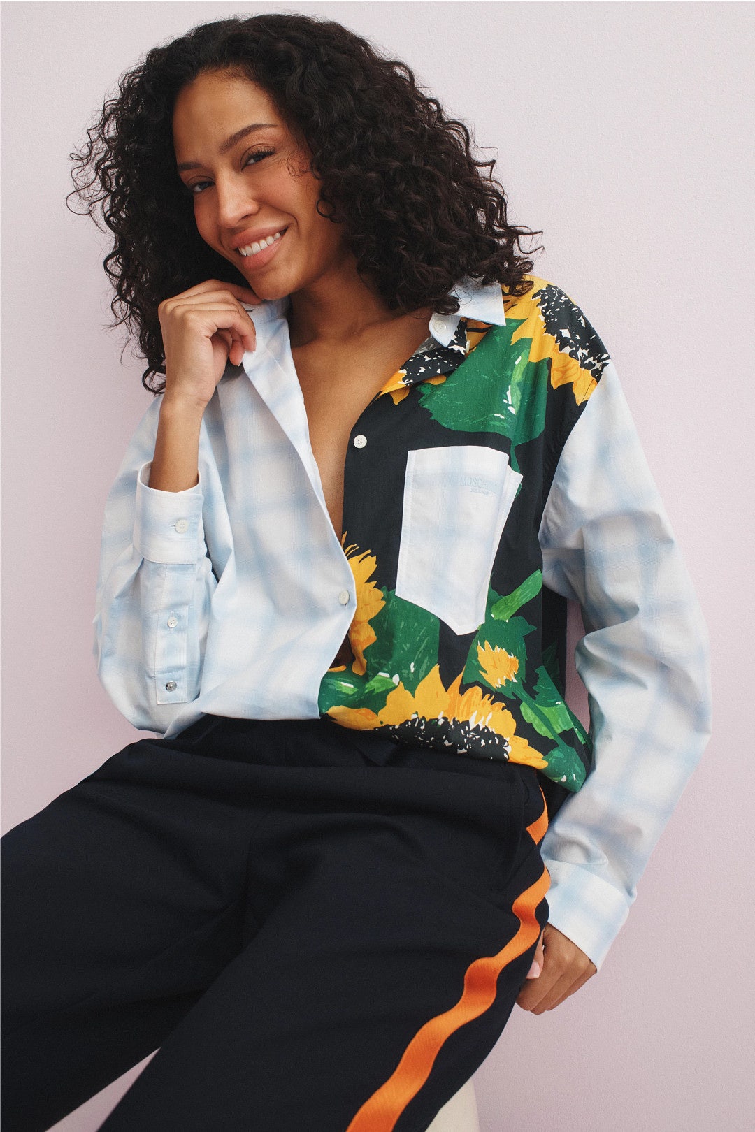 Gingham Sunflower Button Down Shirt by Moschino Jeans 3