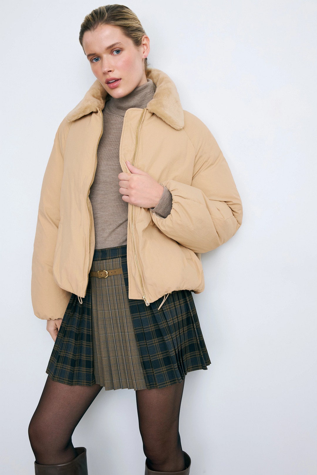 Domenica Puffer Coat With Fur Collar