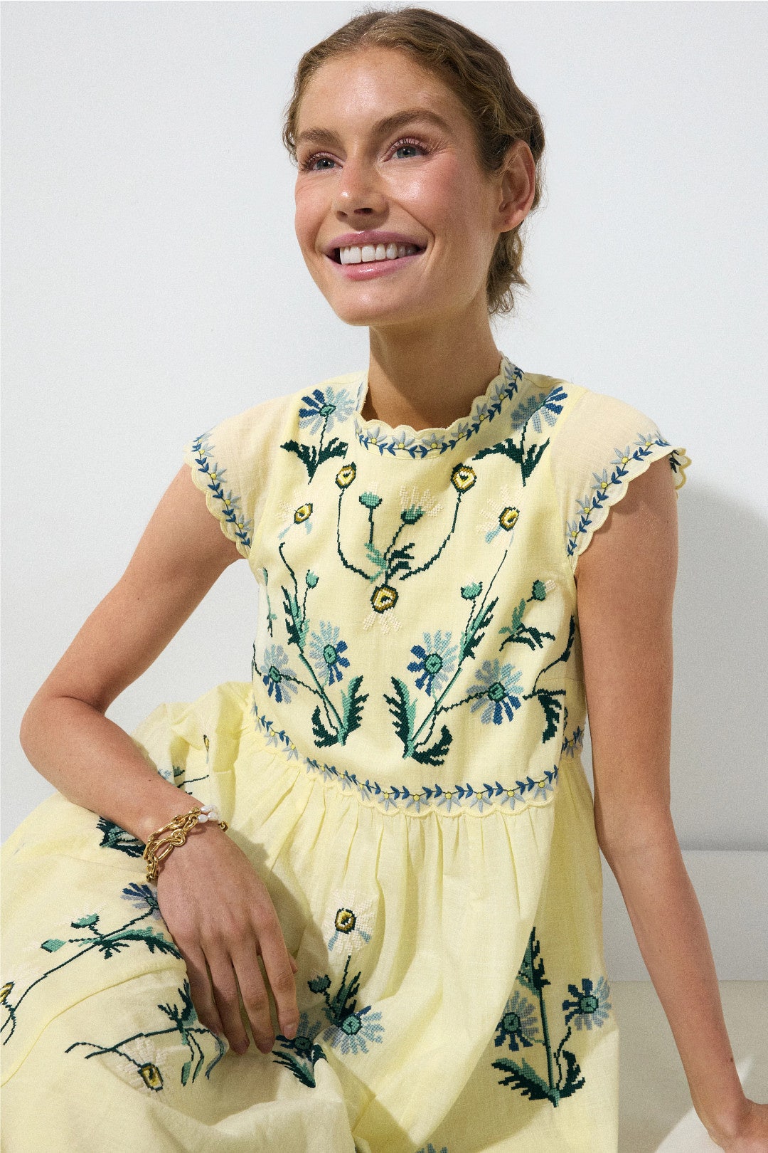 off-white sea of fish embroidered midi dress Marlowe White Embroidered Midi Dress | Women's Clothing main image 0