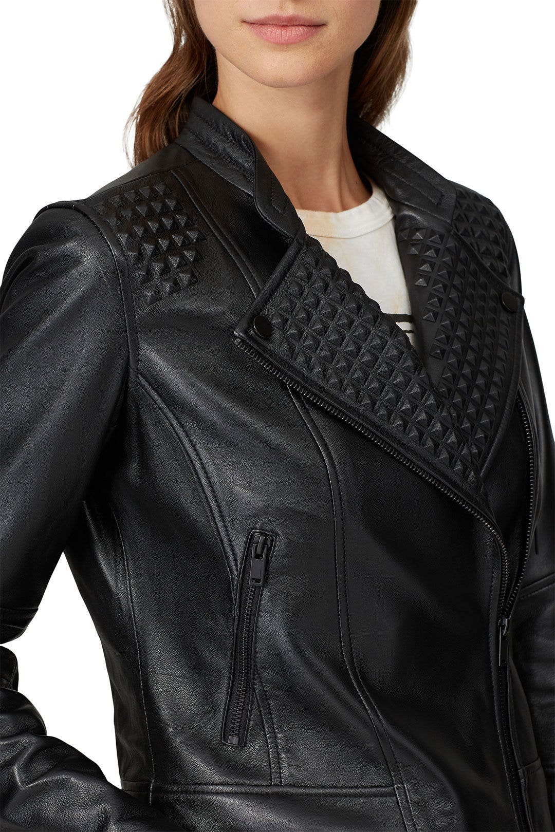 Embossed Studs Leather Jacket by Slate & Willow 3