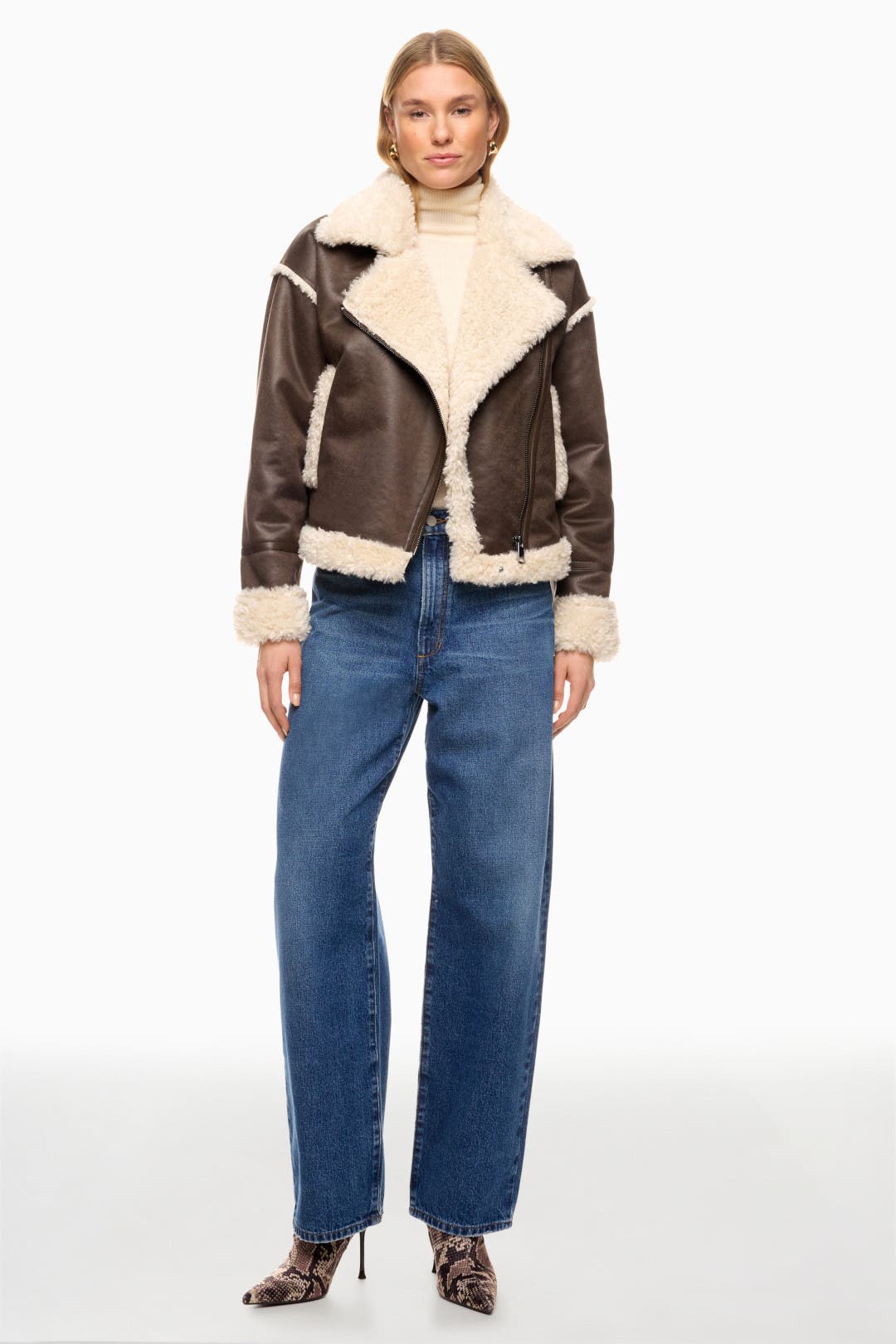 The Barnnet＊cropped eco shearling jacket Crop Shearling Jacket Leather Porcini - Jacket | 7 For All