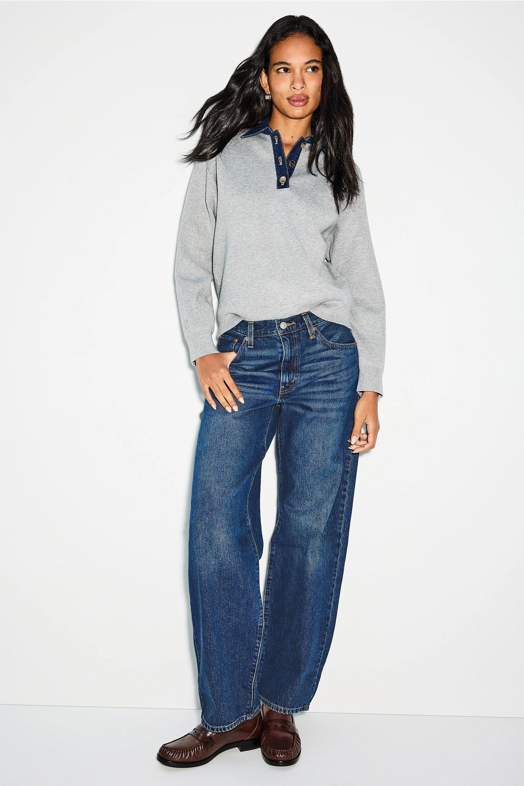 Medium Indigo Baggy Dad Straight Leg Jeans by Levi's 3