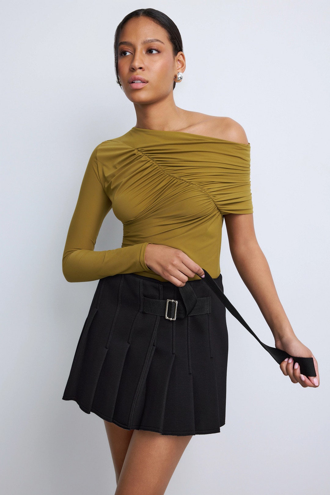 Pleated Buckled Mini Skirt by Plan C 3
