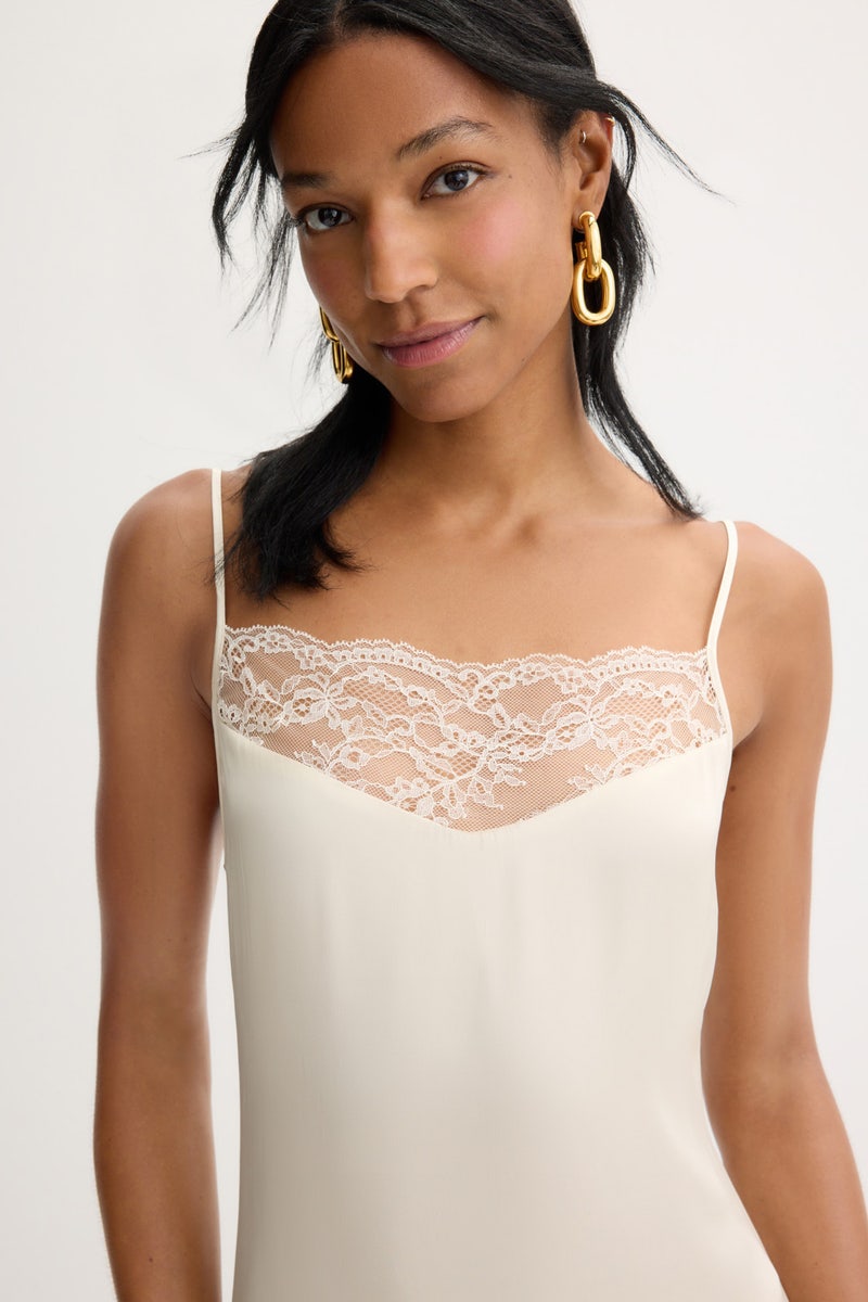 Rix Lace Trim Side Split Midi Dress by Maje - Photo 3