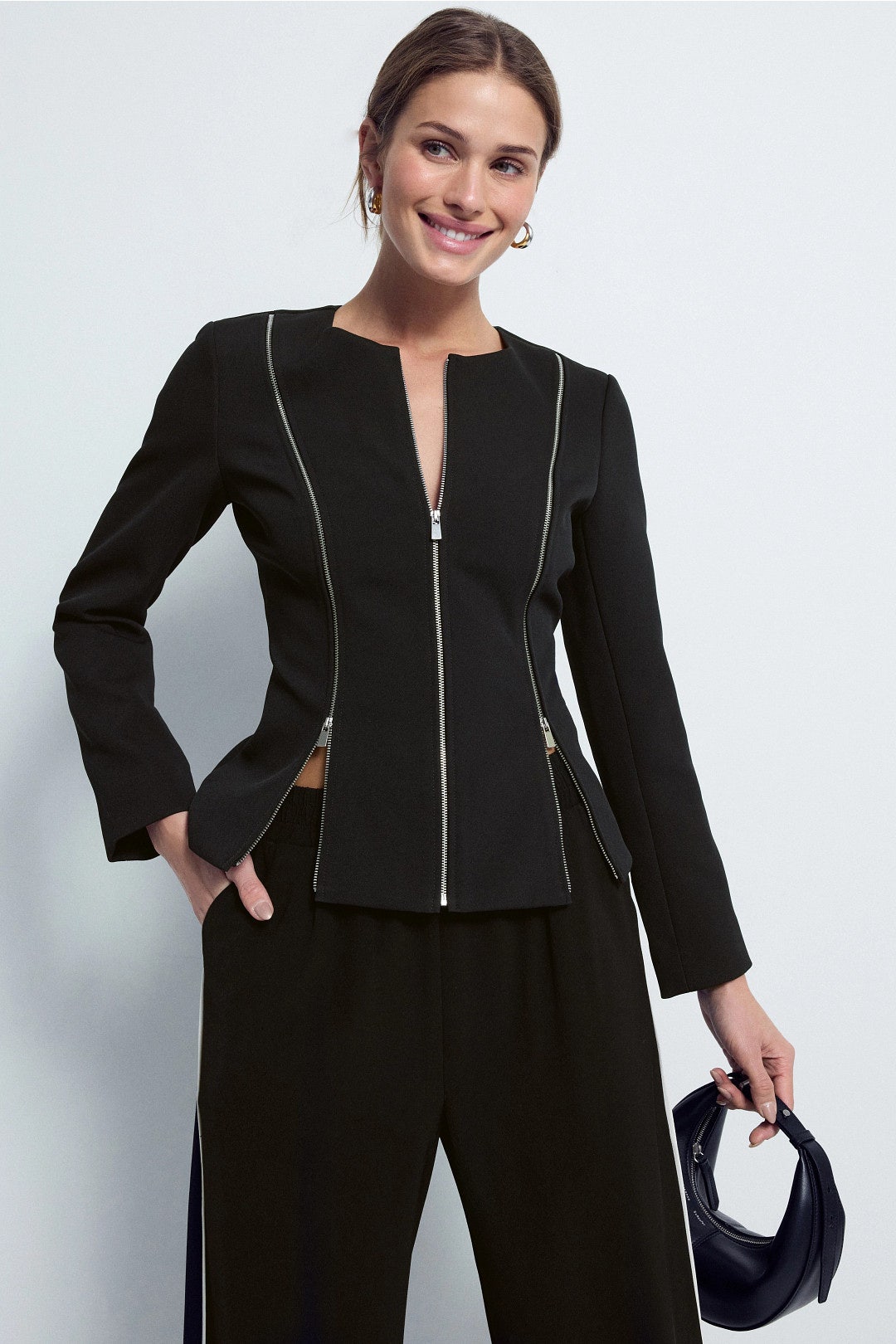 Zipper Detail Fitted Jacket