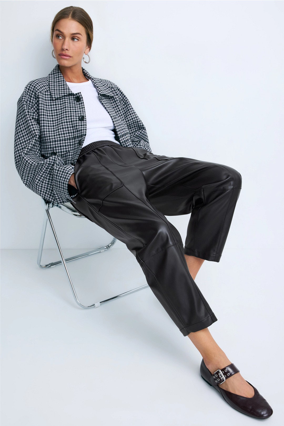 Faux Leather Pull On Trouser