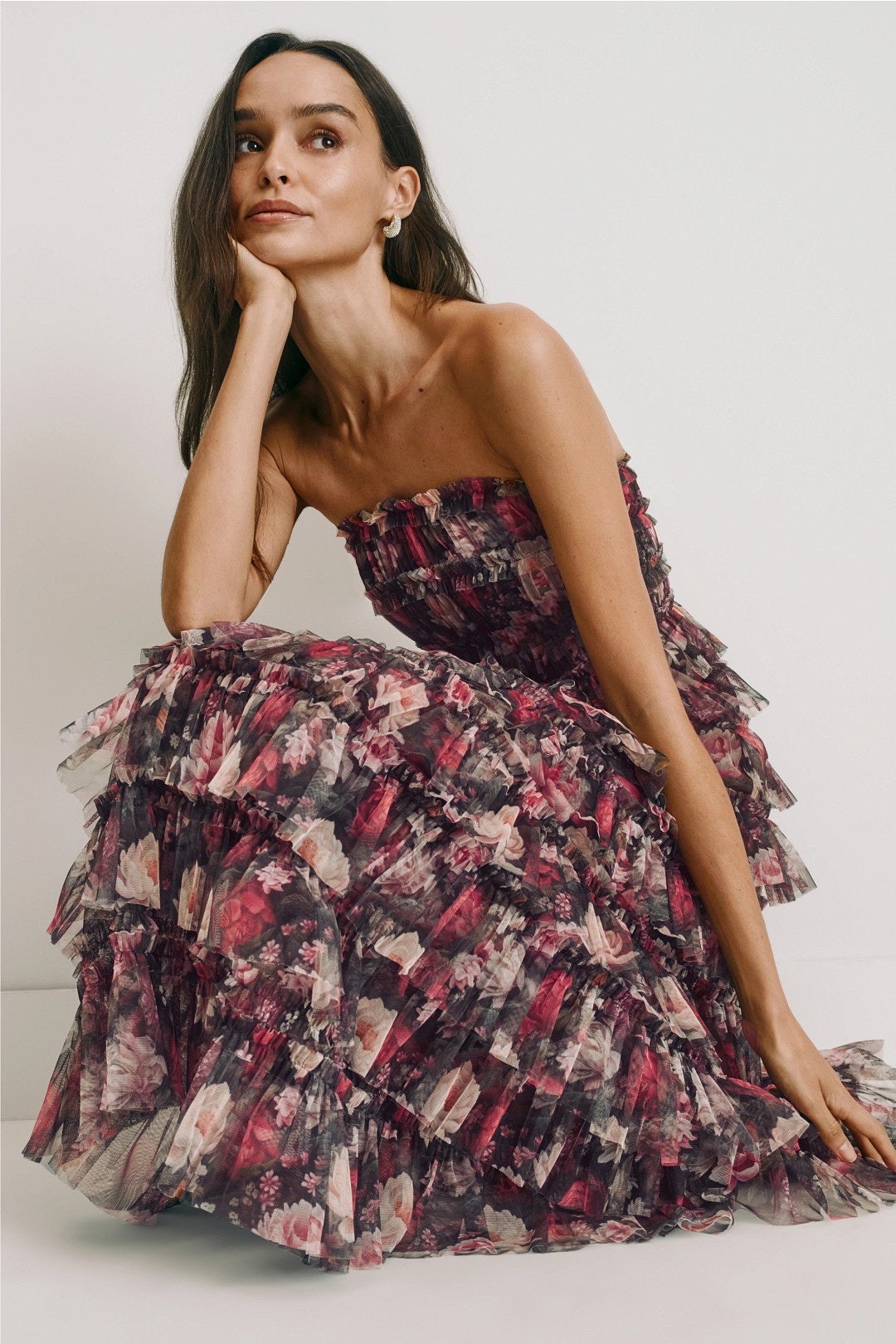 Floral Mesh Ruffle Dress by Ieena for Mac Duggal 3