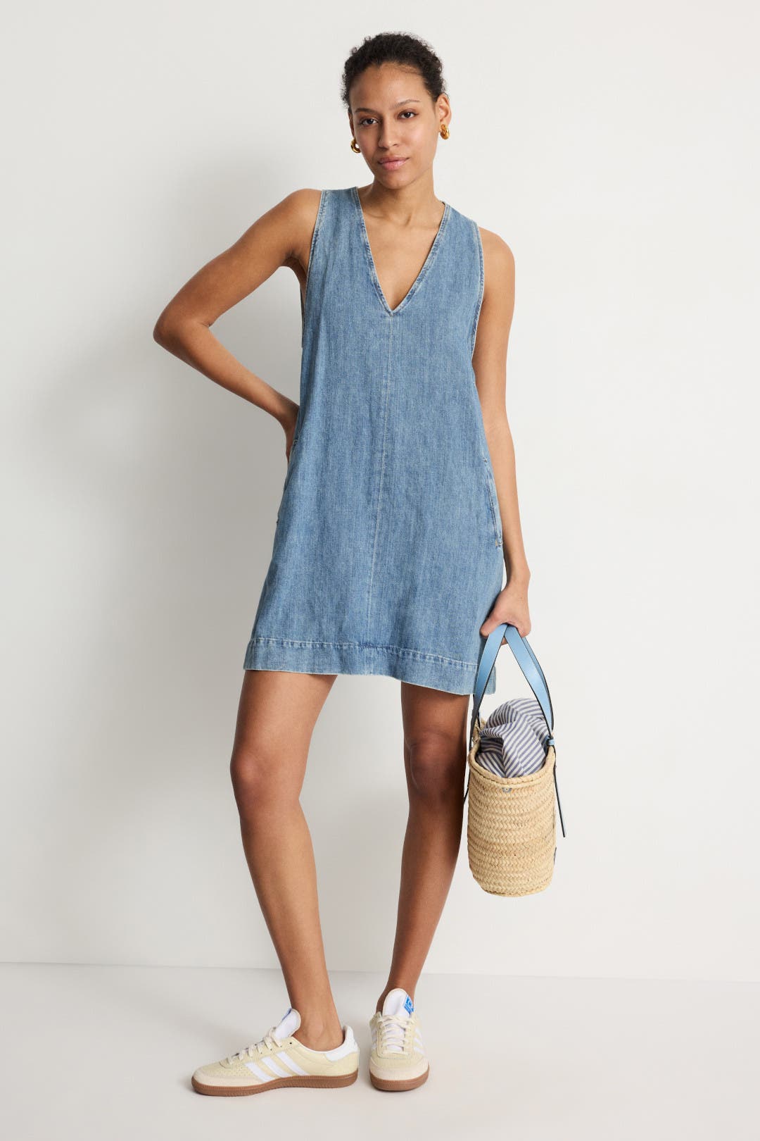 CHICLINE★Anddon V-neck denim flare dress★ cffvdiz Women's Summer Loose Denim Dress Short Sleeve Button