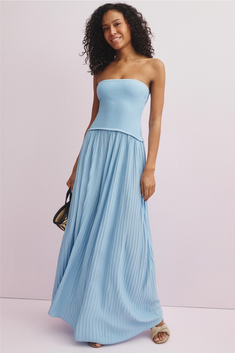 alc moira dress blue ALC Moira Matte Pleated Maxi Dress main image 0