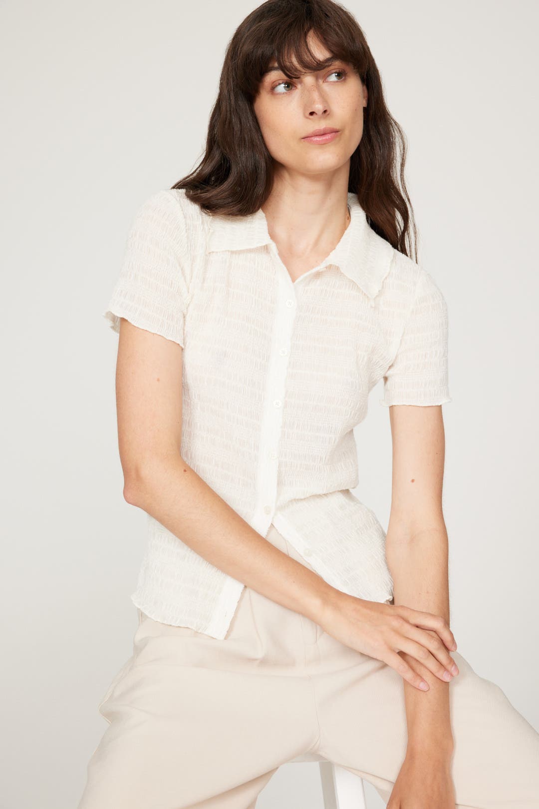 Smocked Button Up Top by VINCE. | Rent the Runway