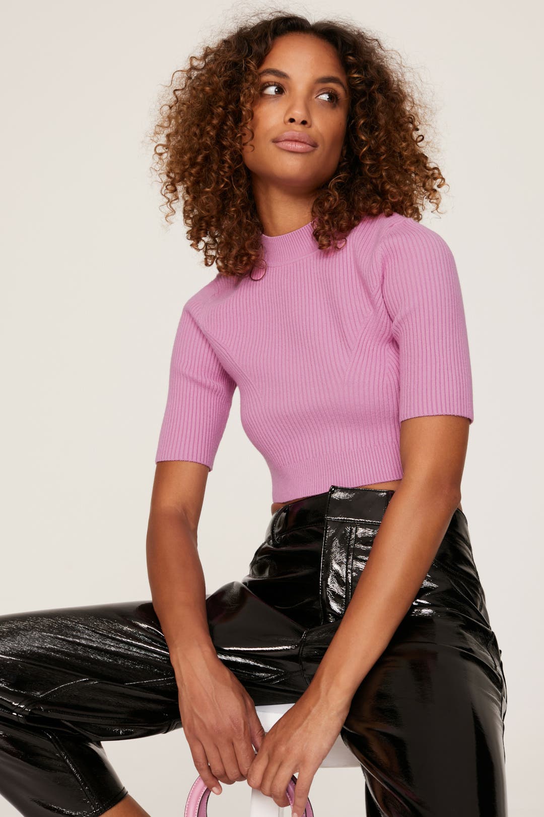 mock neck cropped top