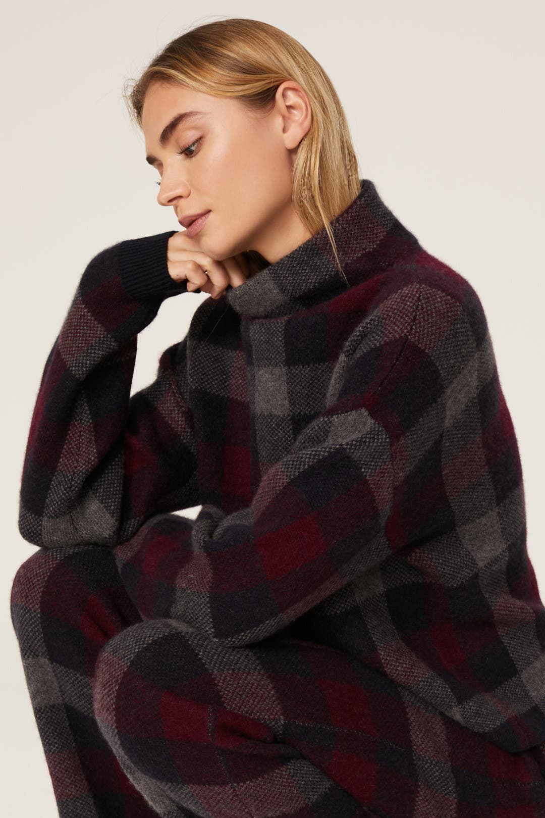 Checkered Turtleneck Sweater by NAADAM | Rent the Runway
