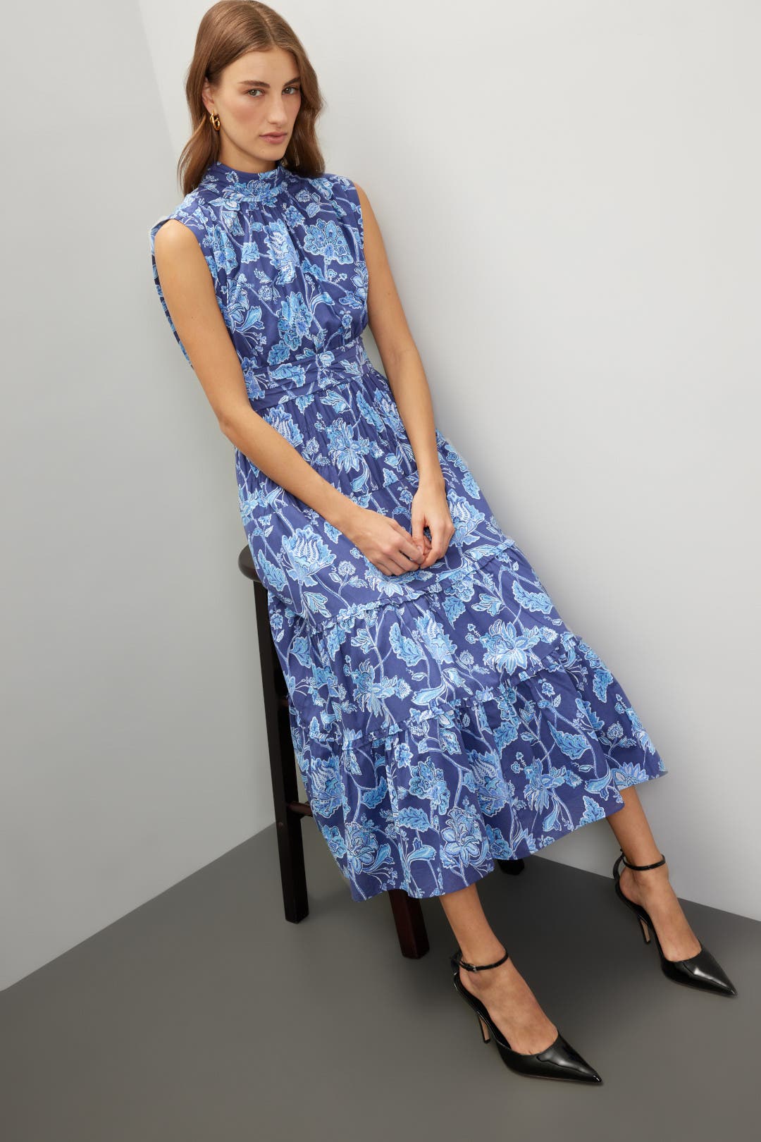 Blue Printed Smocked Midi Dress by Derek Lam 10 Crosby x RTR