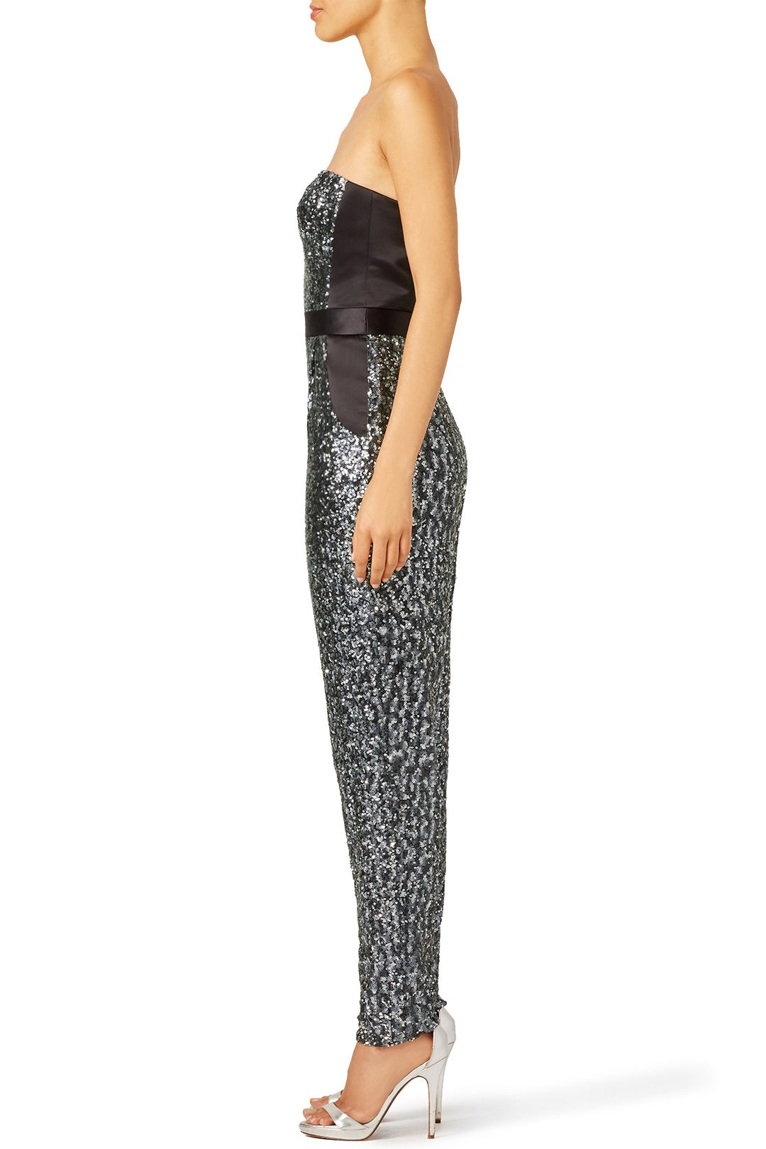 Silver Sequins Bustier Jumpsuit by Milly 3