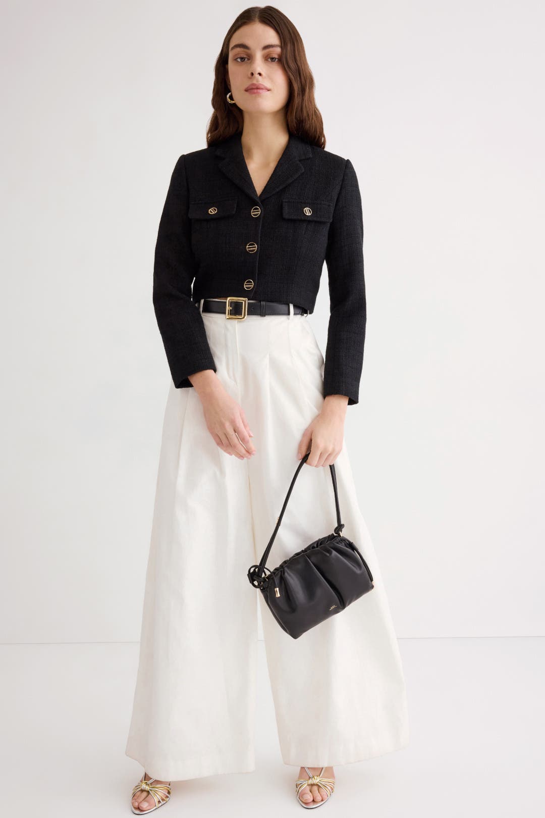 Cropped Tweed Button Up Blazer by Sandro | Rent the Runway