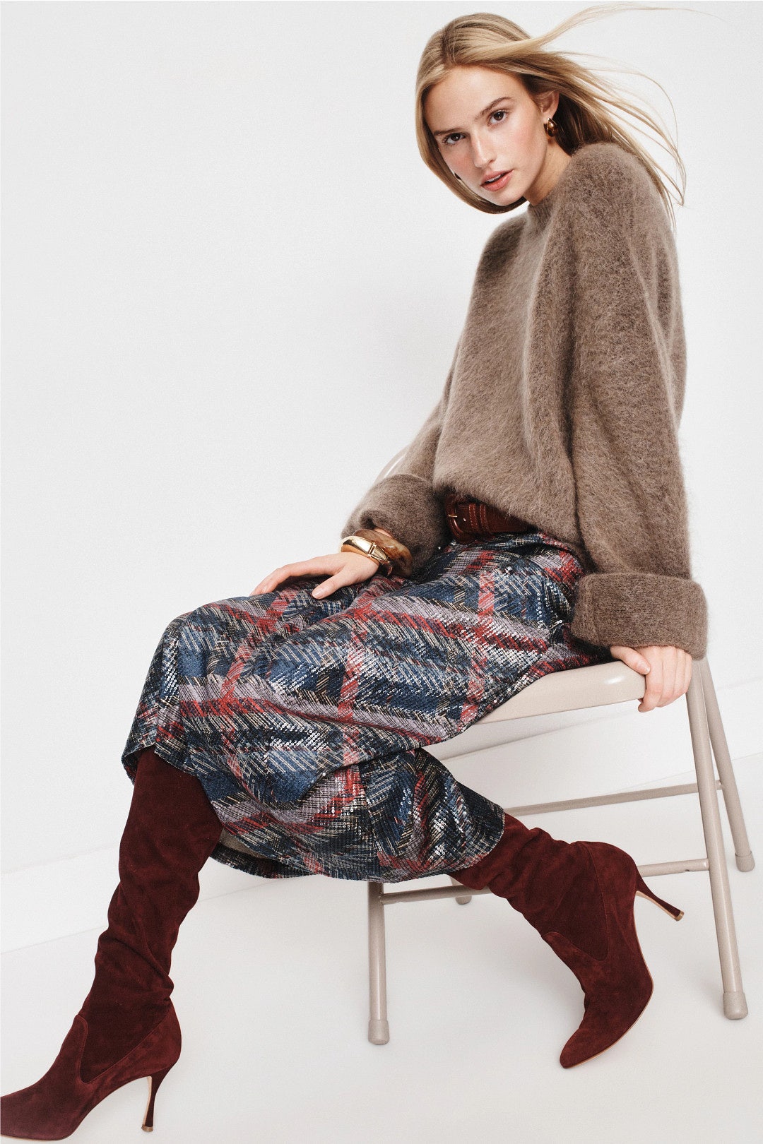 Gea Sequin Tartan Skirt by Aldomartins 3