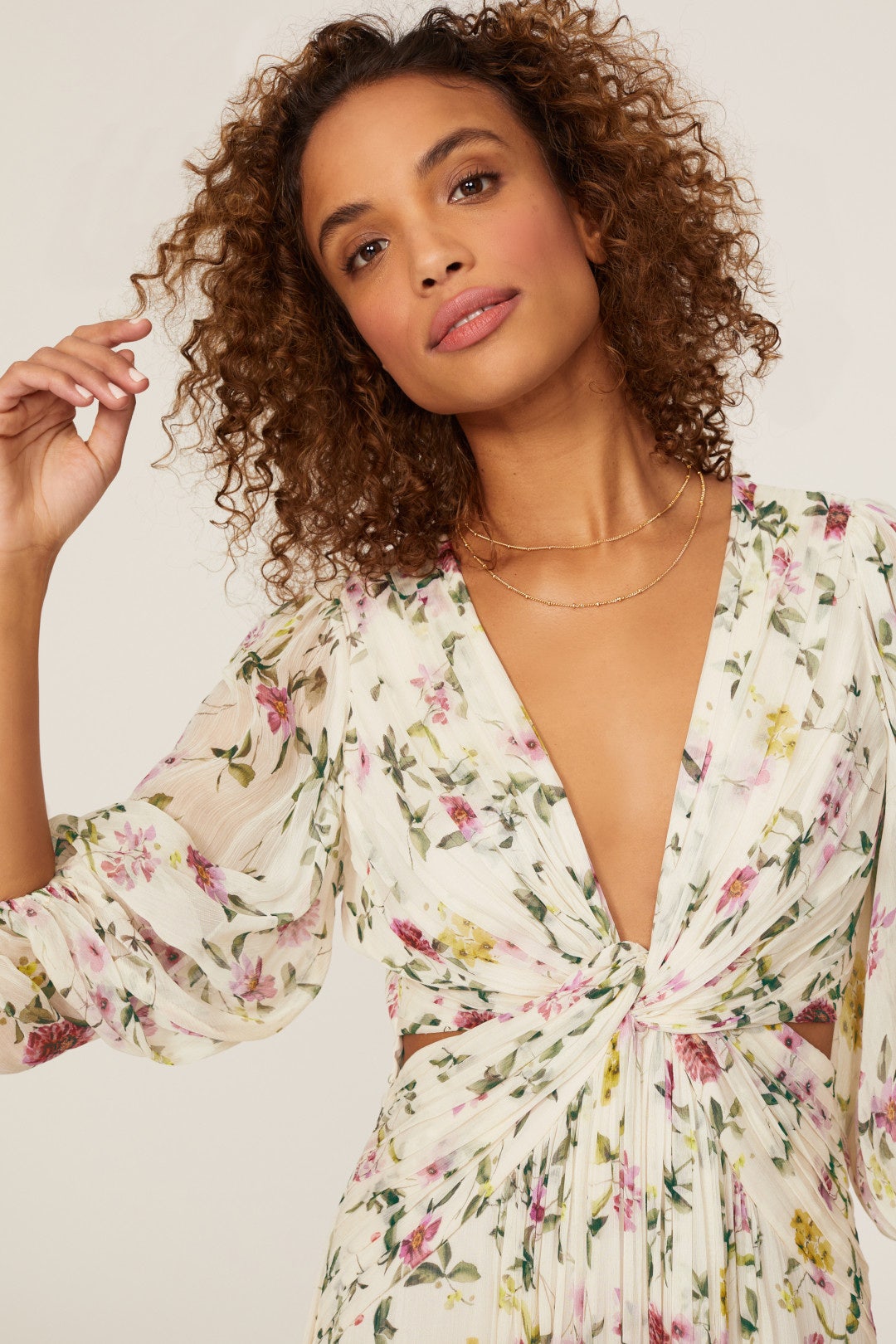 Floral Pleated Chiffon Gown by ML Monique Lhuillier 3