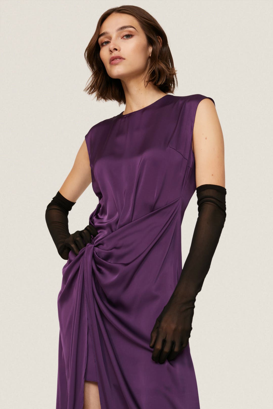 Purple Satin Knot Dress by Marina Moscone x RTR | Rent the