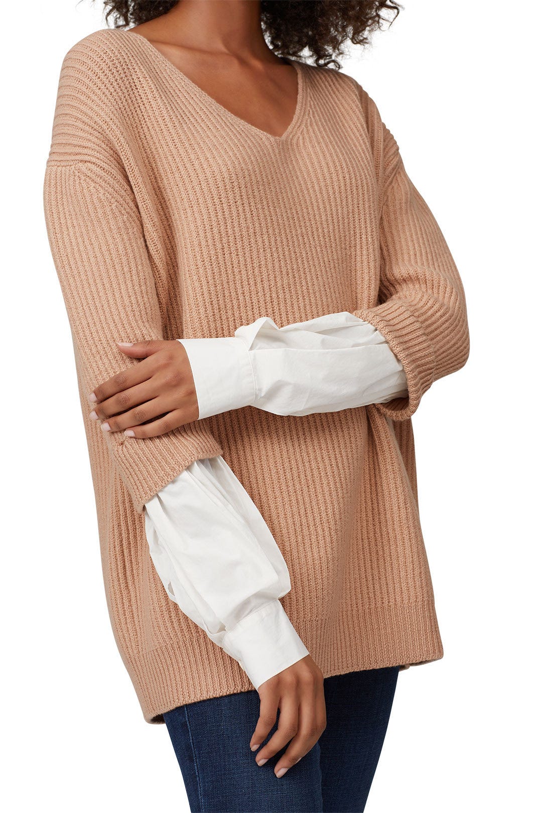 Poplin Sleeve V-Neck Sweater by (nude) 3