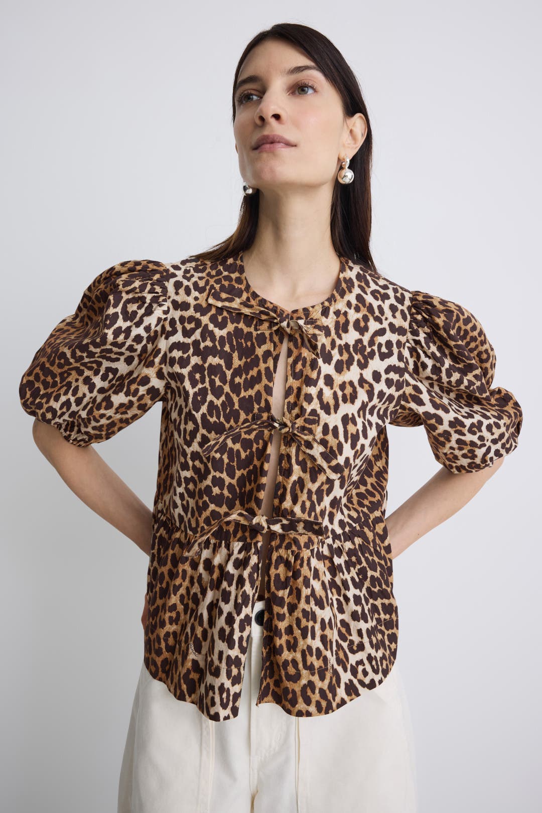 新品タグ付　GANNI　Printed Cotton Peplum Blouse Glacier Lake Floral Printed Cotton Poplin Peplum Blouse
