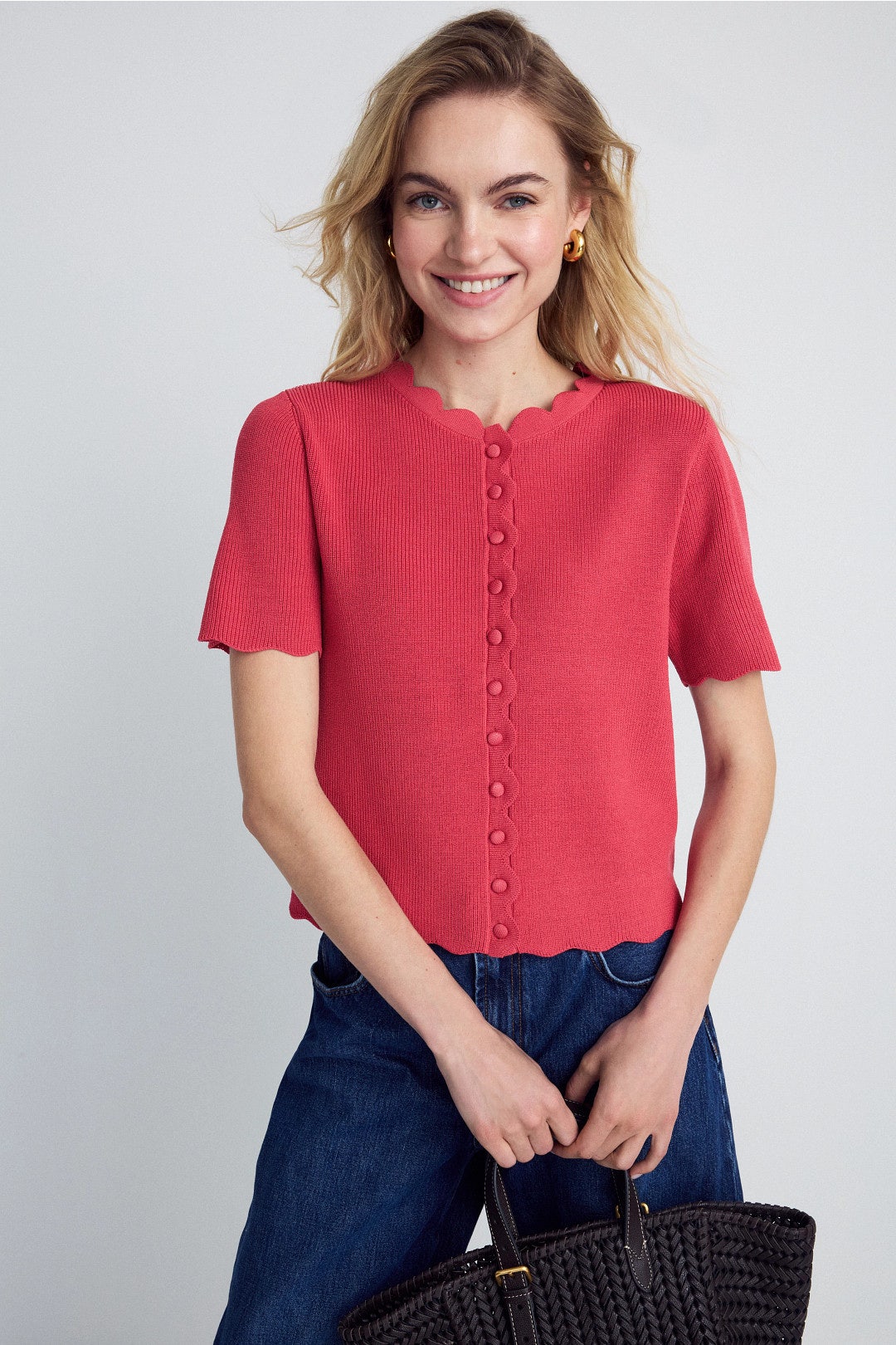 Crew Neck Top with Scallop Edge by CeCe 3