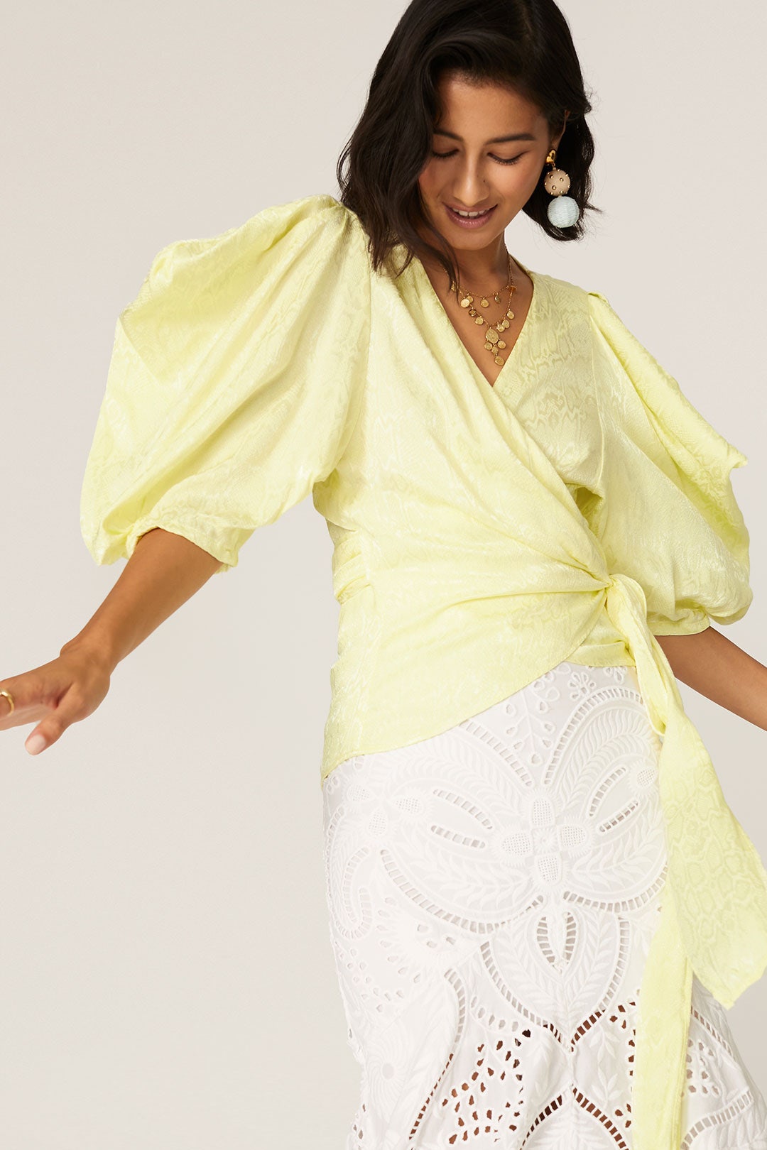 Puff Sleeve Wrap Top by krisa 3