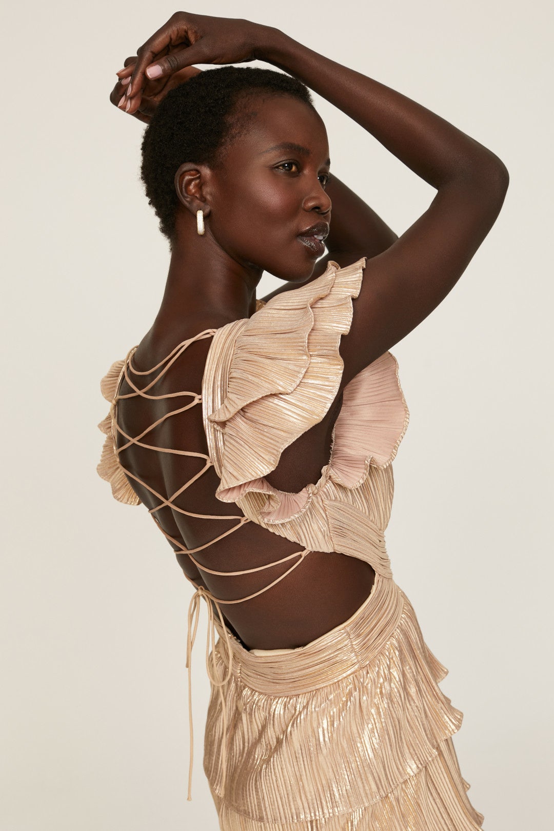 Gold Ruffle Gown by Ieena for Mac Duggal 3