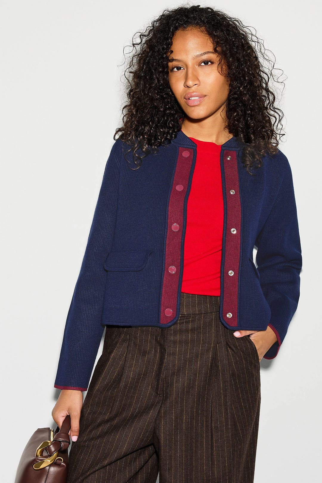 Madouce Navy And Maroon Trim Cardigan by Claudie Pierlot | Rent