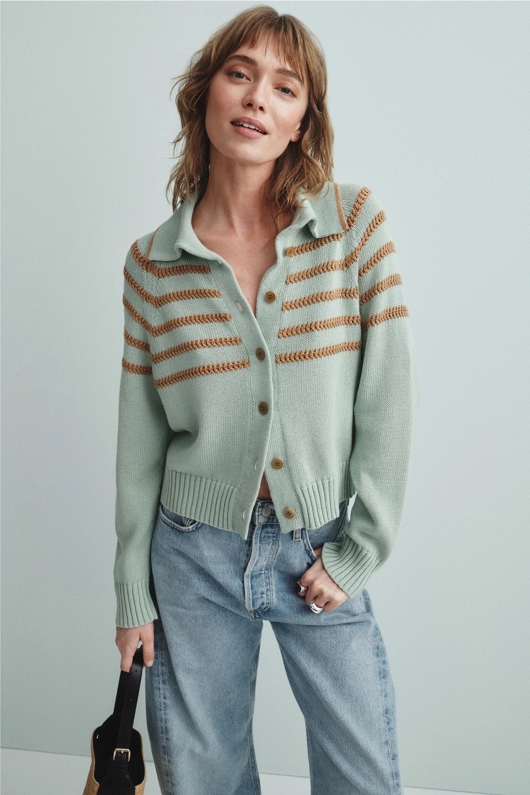 Scholar Striped Collared Cardigan by The Great. 3