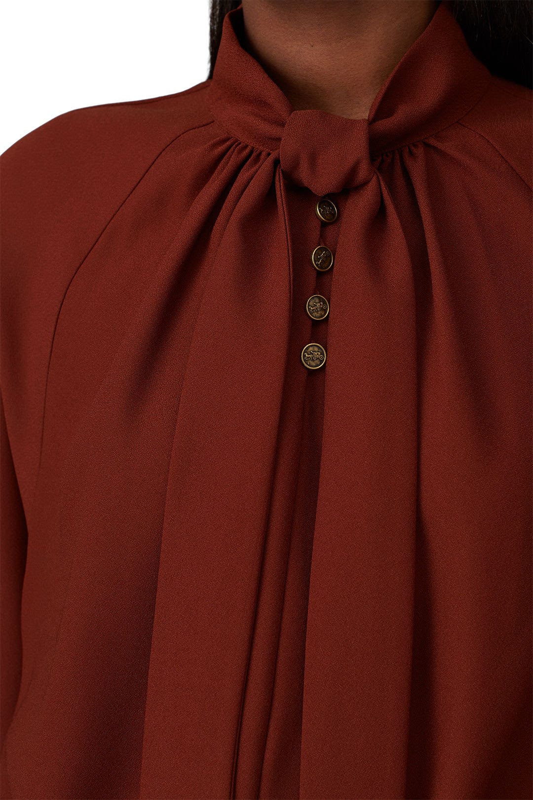 Brown Satin Tie Neck Blouse by Coach 3