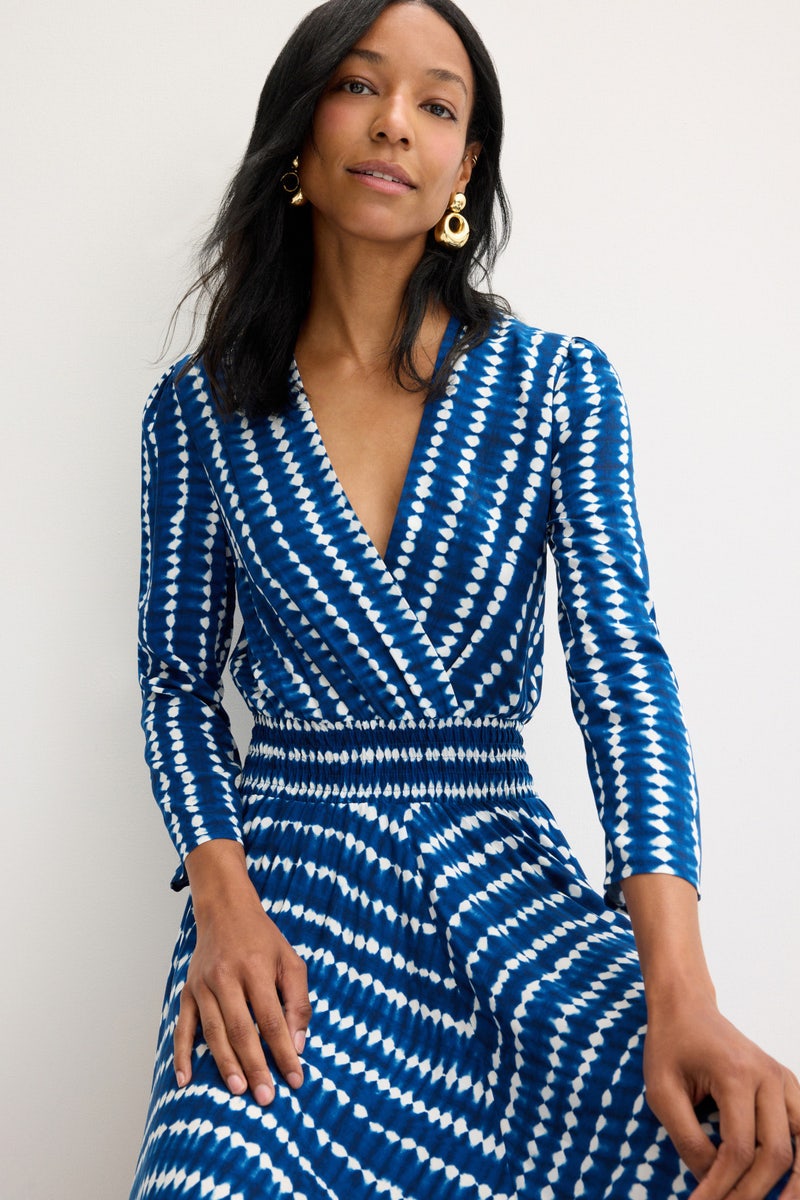 Blue Printed 3/4 Length Sleeve Midi Dress by Maje - Photo 3