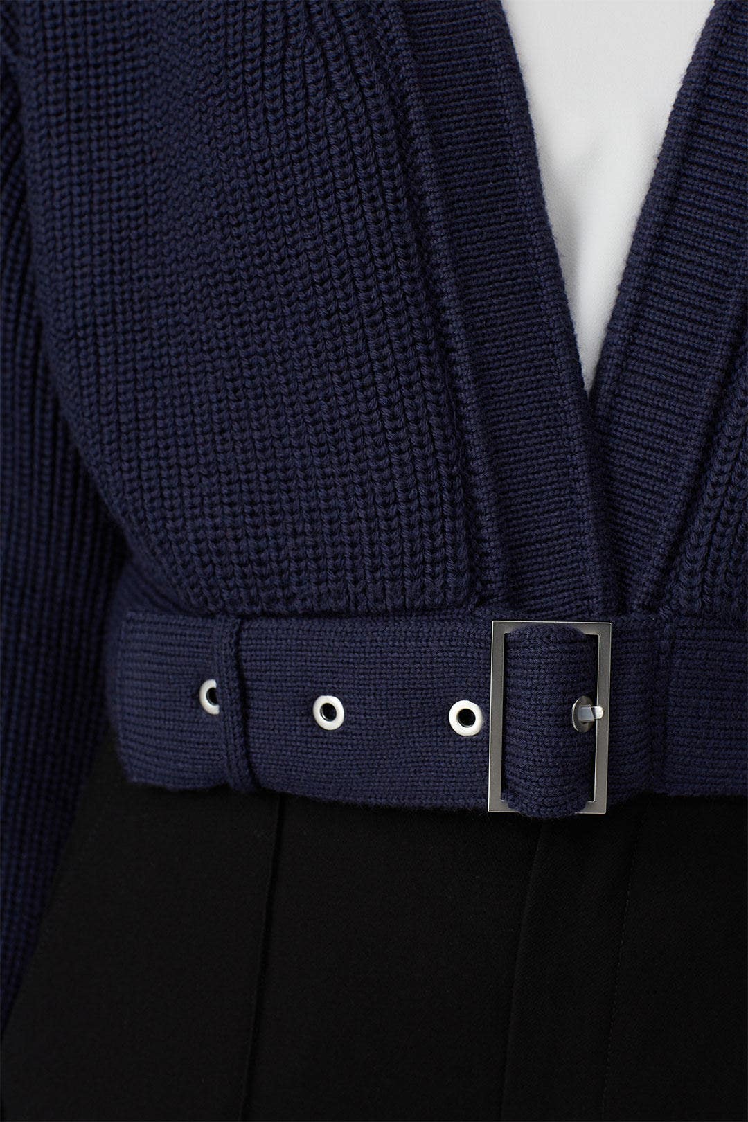 Navy Cropped Belted Cardigan by LAPOINTE 3