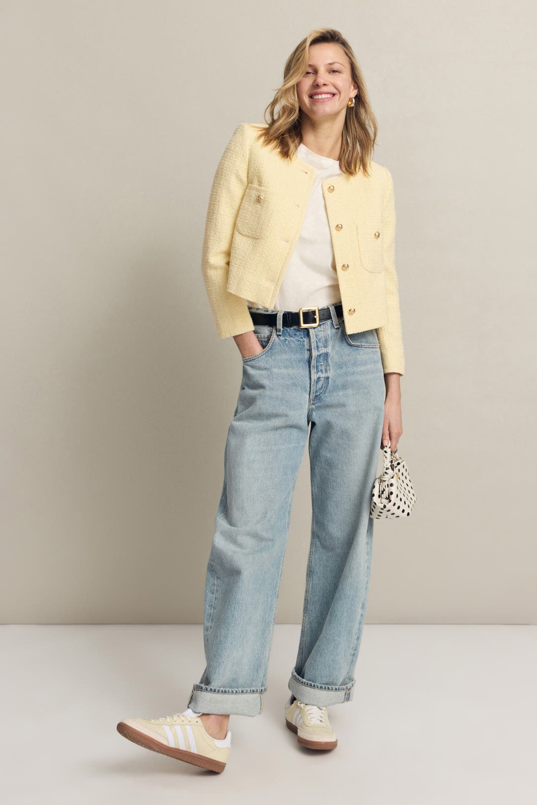 ジャケット・アウター Tweed Dot Button Collarless Jacket Anne Klein Button Collarless Tweed Jacket With Patch Pockets